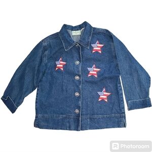 Vtg ROSETTES Americana‎ Stars Embroidered blue cotton jacket Stars & Stripes